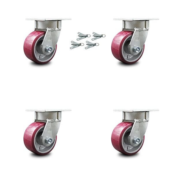 Service Caster 4 Inch Kingpinless Poly on Aluminum Wheel Swivel Caster Set with Swivel Locks SCC-KP30S420-PAR-BSL-4 - main
